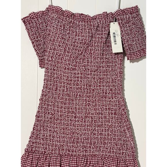 Petersyn Mini Benson Gingham Off-Shoulder Dress XS Red/White NWT - Picture 12 of 15